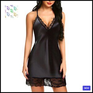 Satin Lace Chemise Nightgown Elegant Minimal Chic Sleepwear Adjustable Straps